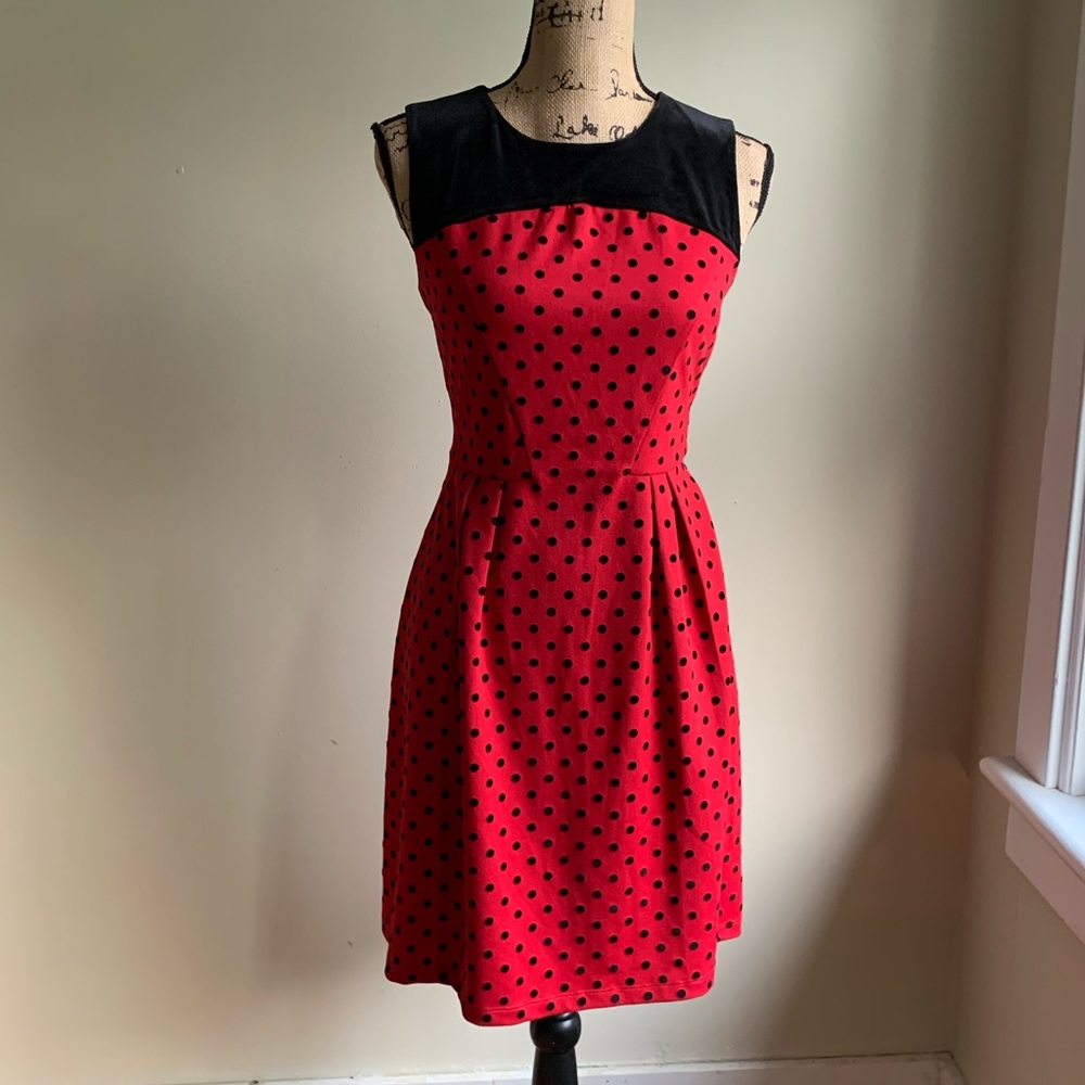 Spence red black polka dot dress size 8P